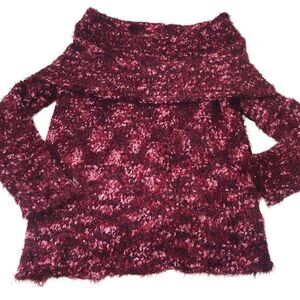Knox Rose NWOT Women's Off Shoulder Maroon/Pink Soft Eyelash Sweater Medium